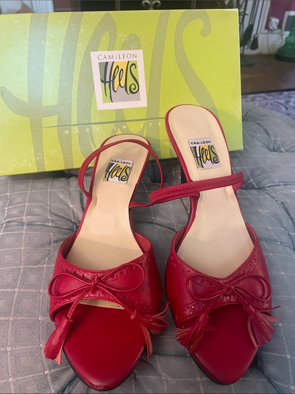 Camileon Red Slingback Adjustable  Heels/Flats with Bow and Tassel